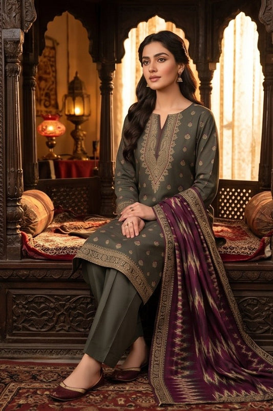 3 Piece Lawn Unstitched Suit With Voile Lawn  Dupatta - 5049