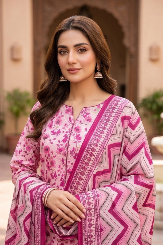 3 Piece Lawn Unstitched Suit With Voile Lawn  Dupatta - 5050