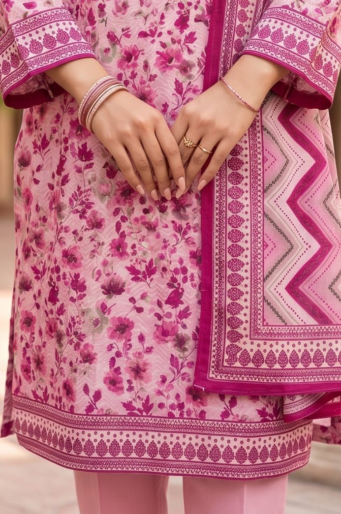 3 Piece Lawn Unstitched Suit With Voile Lawn  Dupatta - 5050