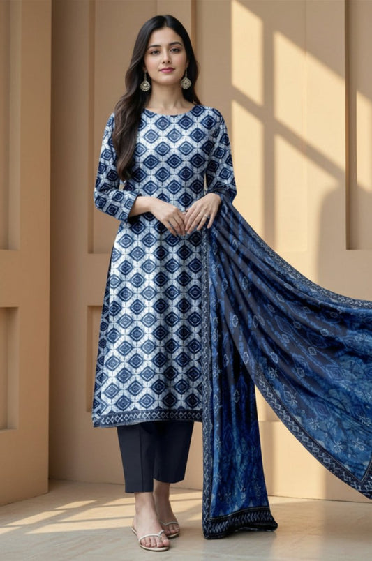 3 Piece Premium Lawn Unstitched Suit With Chiffon Dupatta - 1040