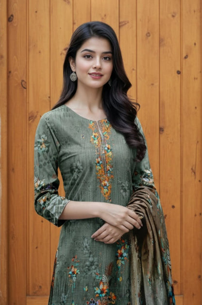3 Piece Premium Lawn Unstitched Suit With Chiffon Dupatta - 1042