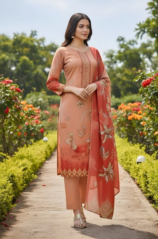 3 Piece Premium Lawn Unstitched Suit With Chiffon Dupatta - 1043