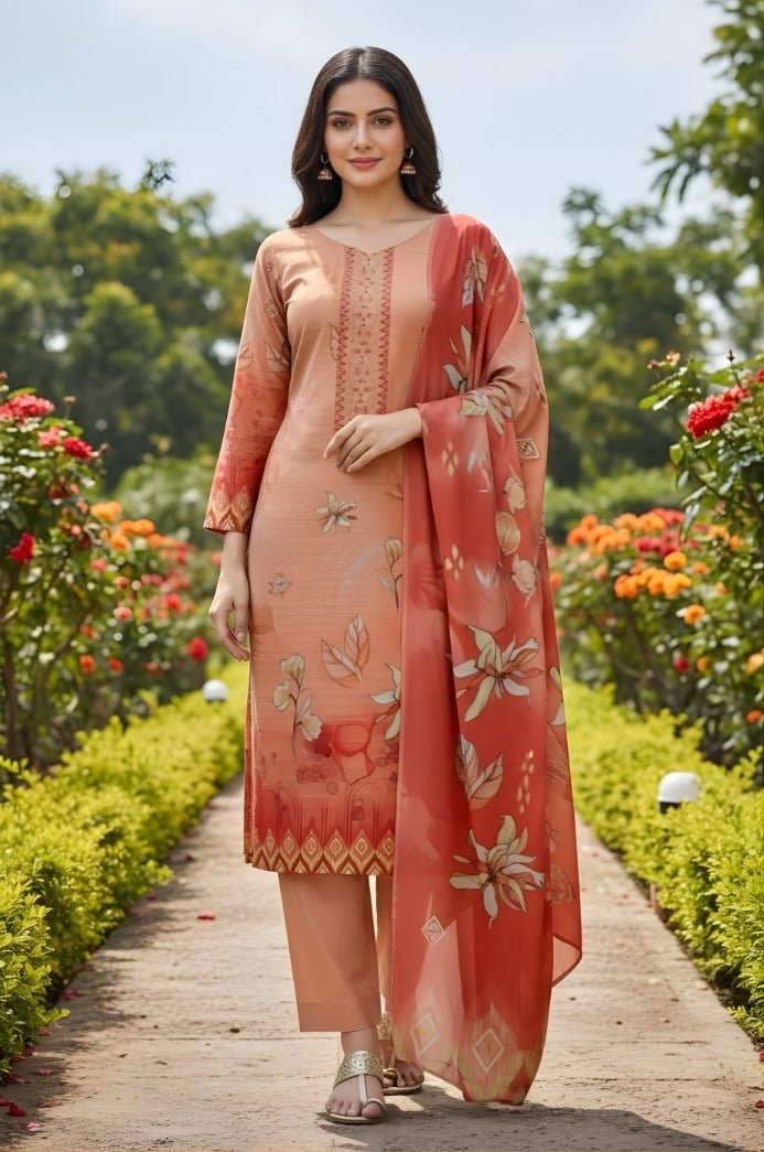 3 Piece Premium Lawn Unstitched Suit With Chiffon Dupatta - 1043