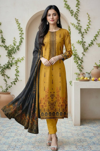 3 Piece Premium Lawn Unstitched Suit With Chiffon Dupatta - 1044
