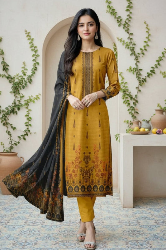 3 Piece Premium Lawn Unstitched Suit With Chiffon Dupatta - 1044