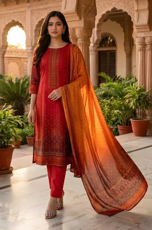 3 Piece Premium Lawn Unstitched Suit With Chiffon Dupatta - 1046