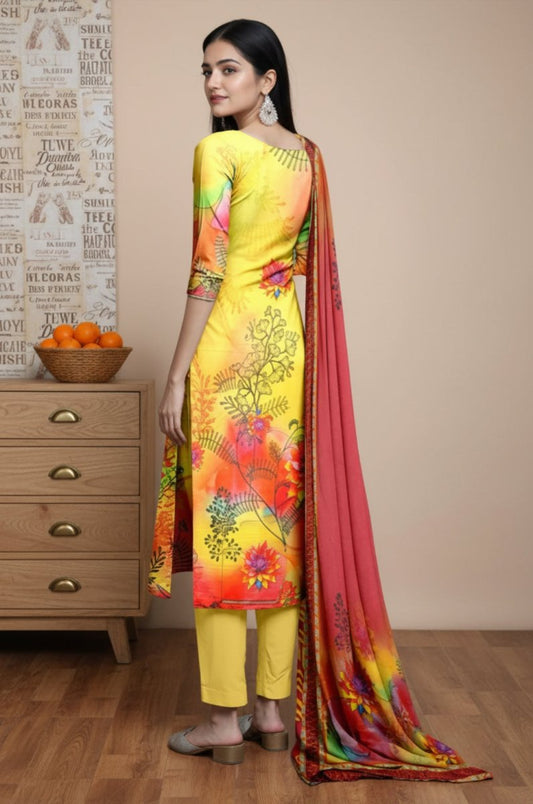 3 Piece Premium Lawn Unstitched Suit With Chiffon Dupatta - 1047