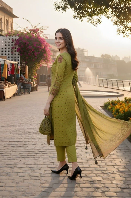 3 Piece Premium Lawn Unstitched Suit With Chiffon Dupatta - 1048