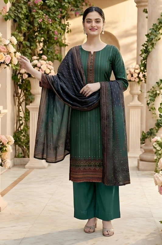 3 Piece Premium Lawn Unstitched Suit With Chiffon Dupatta - 1049