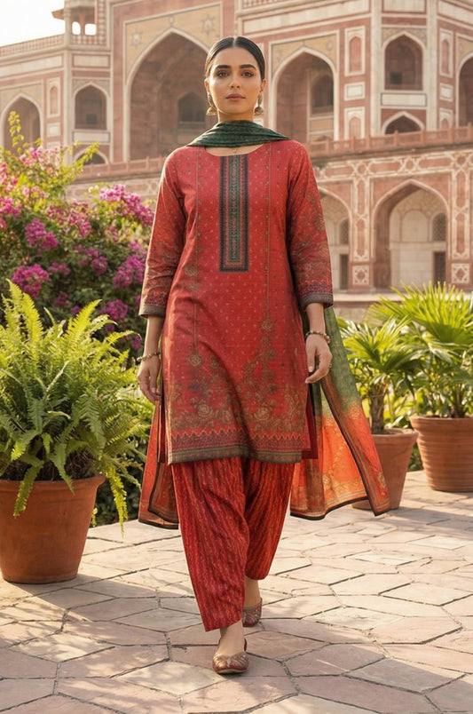 3 Piece Premium Lawn Unstitched Suit With Dupatta - 4327