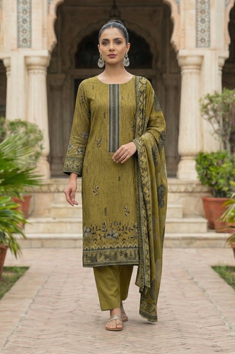 3 Piece Premium Lawn Unstitched Suit With Lawn  Dupatta - 4328