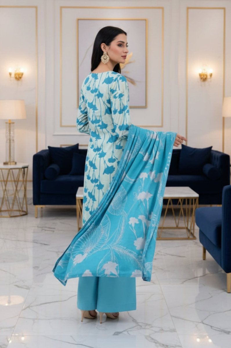 3 Piece Premium Lawn Unstitched Suit With Voile Dupatta  - 1031