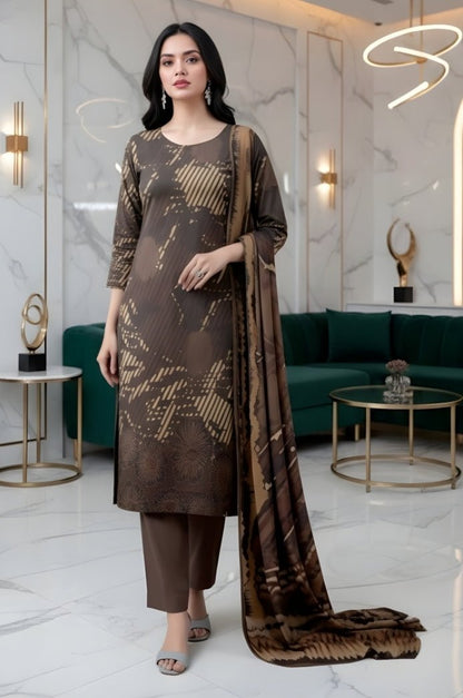 3 Piece Premium Lawn Unstitched Suit With Voile Dupatta - 1038