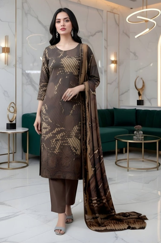 3 Piece Premium Lawn Unstitched Suit With Voile Dupatta - 1038