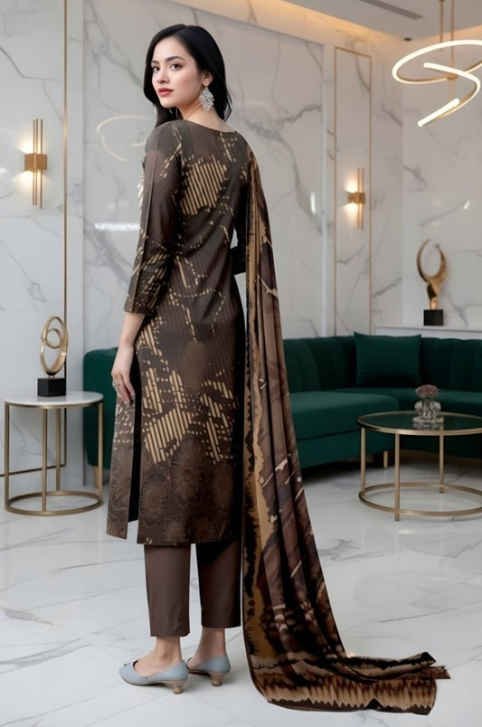 3 Piece Premium Lawn Unstitched Suit With Voile Dupatta - 1038