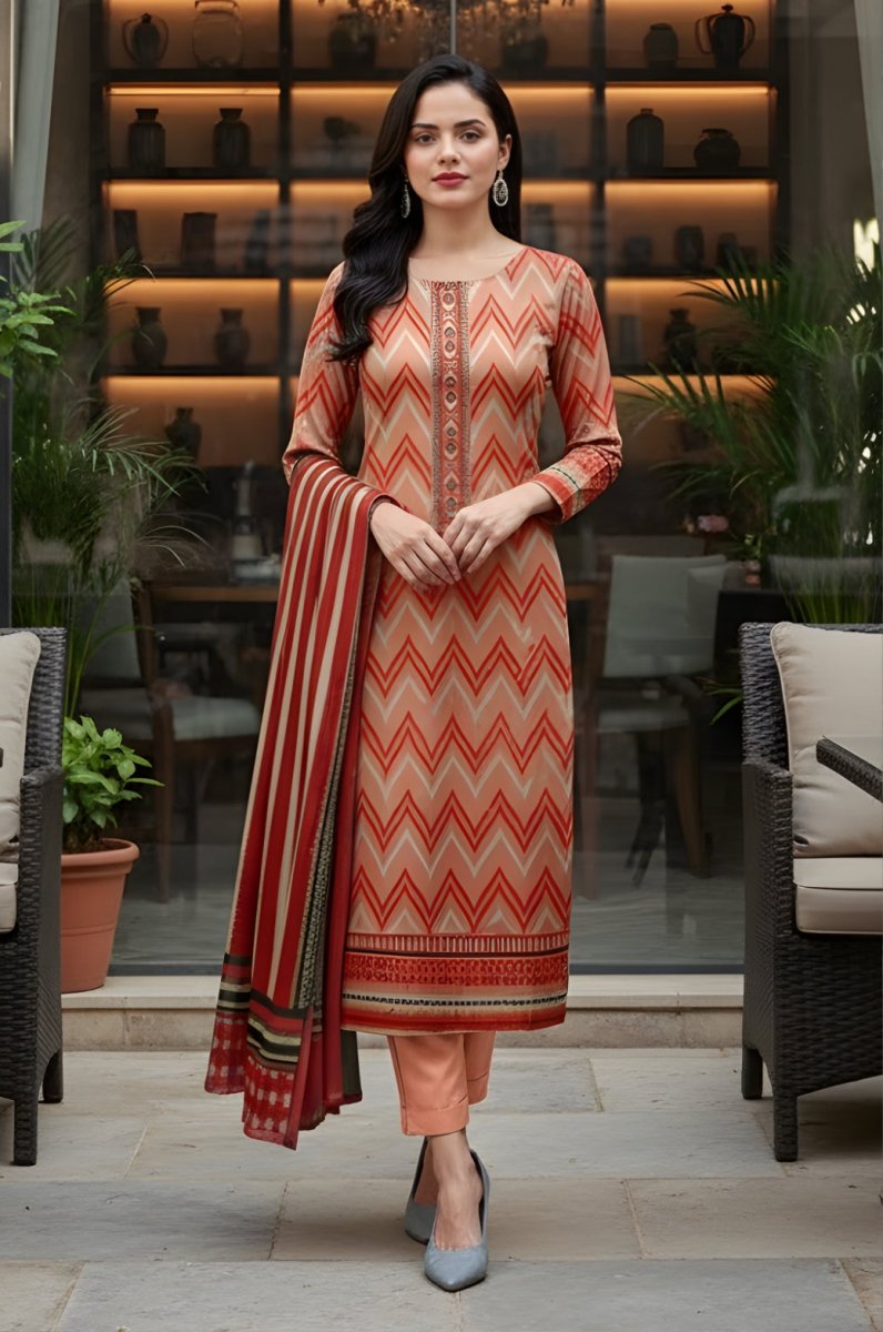 3 Piece Premium Lawn Unstitched Suit With Voile Dupatta - 1039