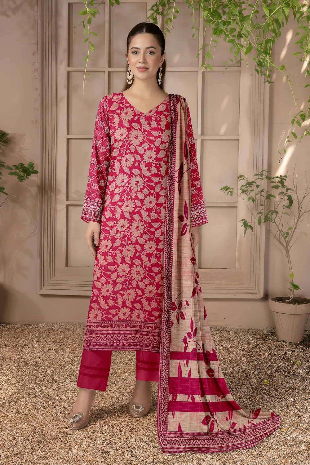 3 Piece Sabeen Premium Khaddar Unstitched Suit - 1107