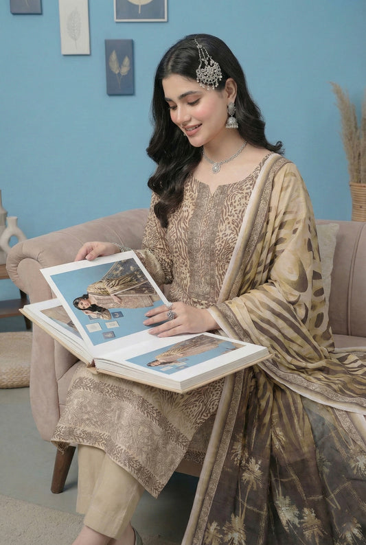 3 Piece Sabeen Premium Karandi Unstitched Suit - 1559