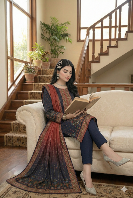 3 Piece Sabeen Premium Karandi Unstitched Suit - 1561