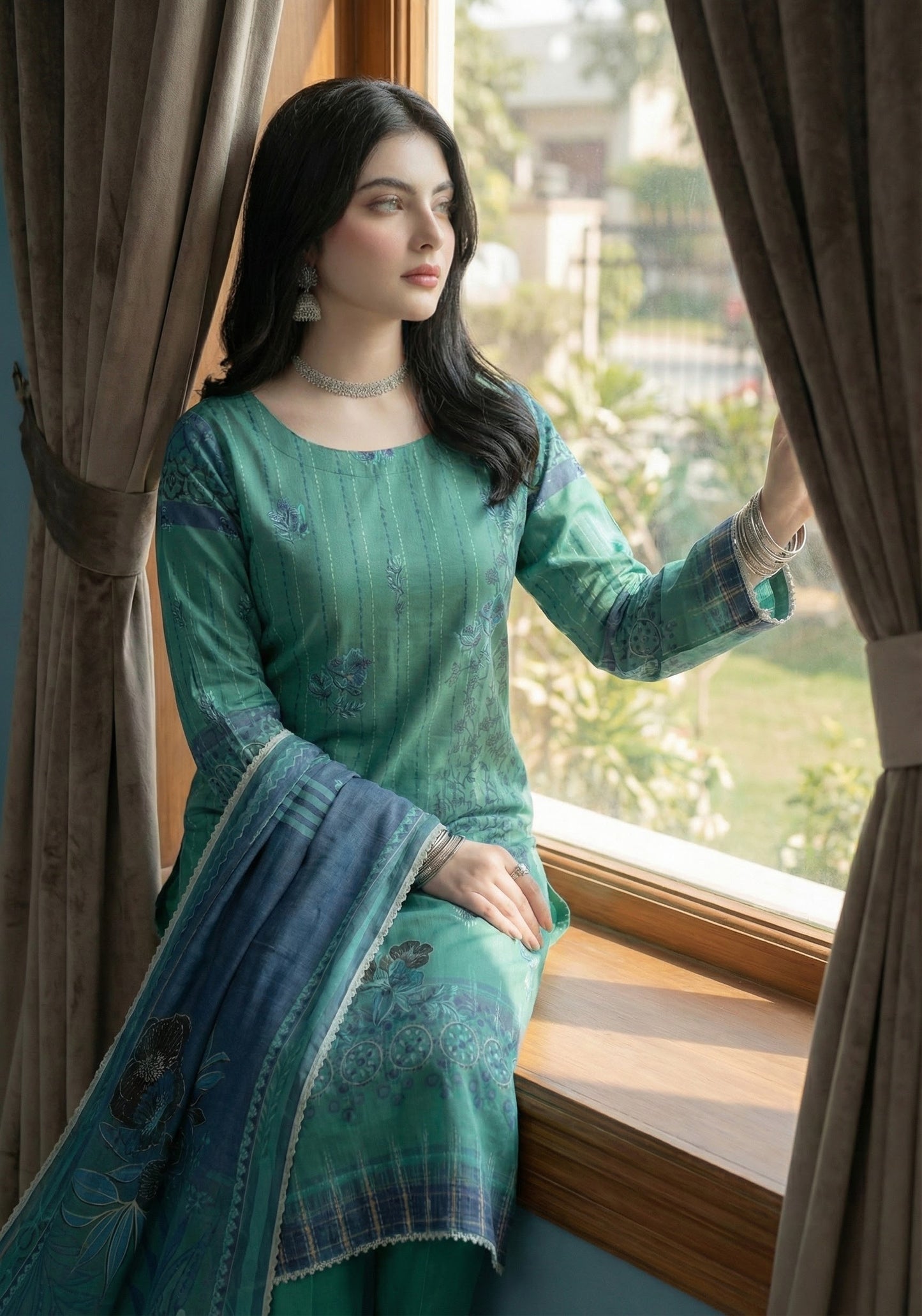 3 Piece Sabeen Premium Karandi Unstitched Suit - 1551