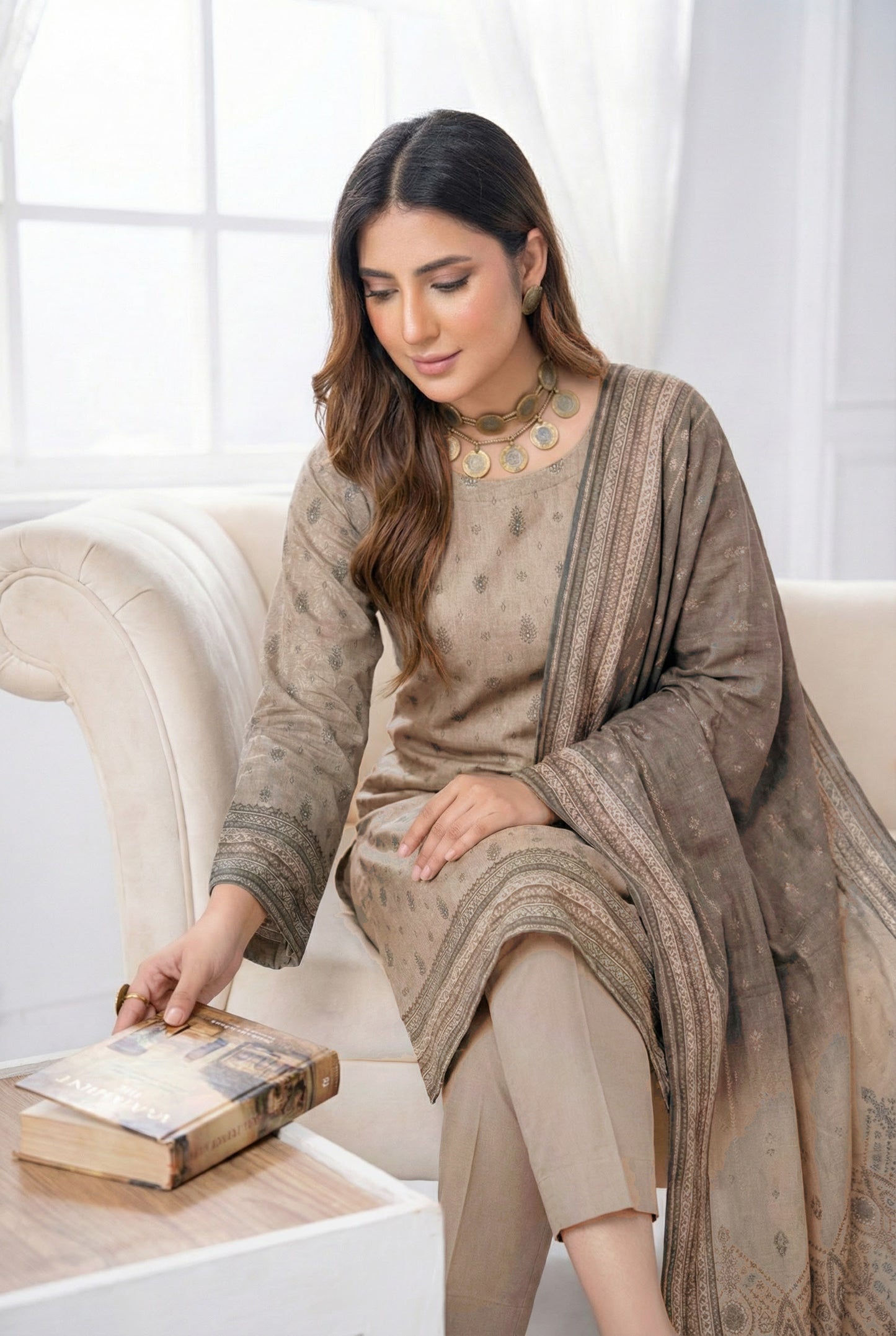 3 Piece Sabeen Premium Viscose Unstitched Suit - 1350