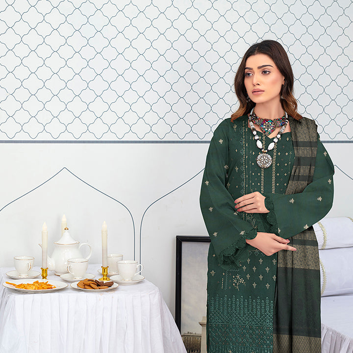 3-Piece Bana Dora Dhanak Embroidery Suit - 1201