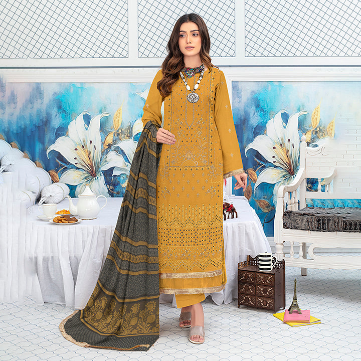 3-Piece Bana Dora Dhanak Embroidery Suit - 1202