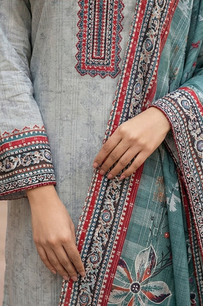 3 Piece Lawn Unstitched Suit With Lawn Dupatta - 4534
