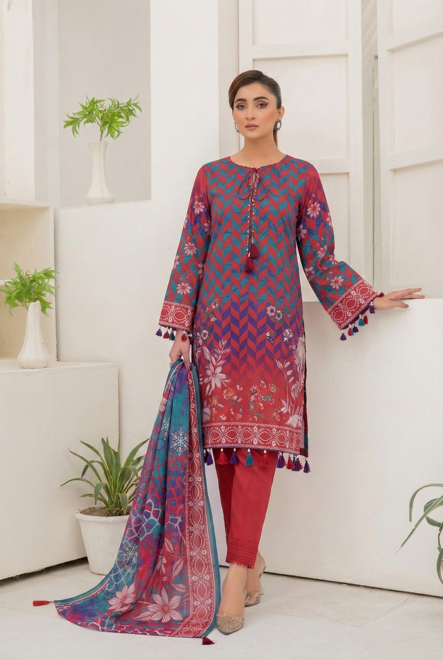 3 Piece Sabeen Premium Linen Unstitched Suit - 1502