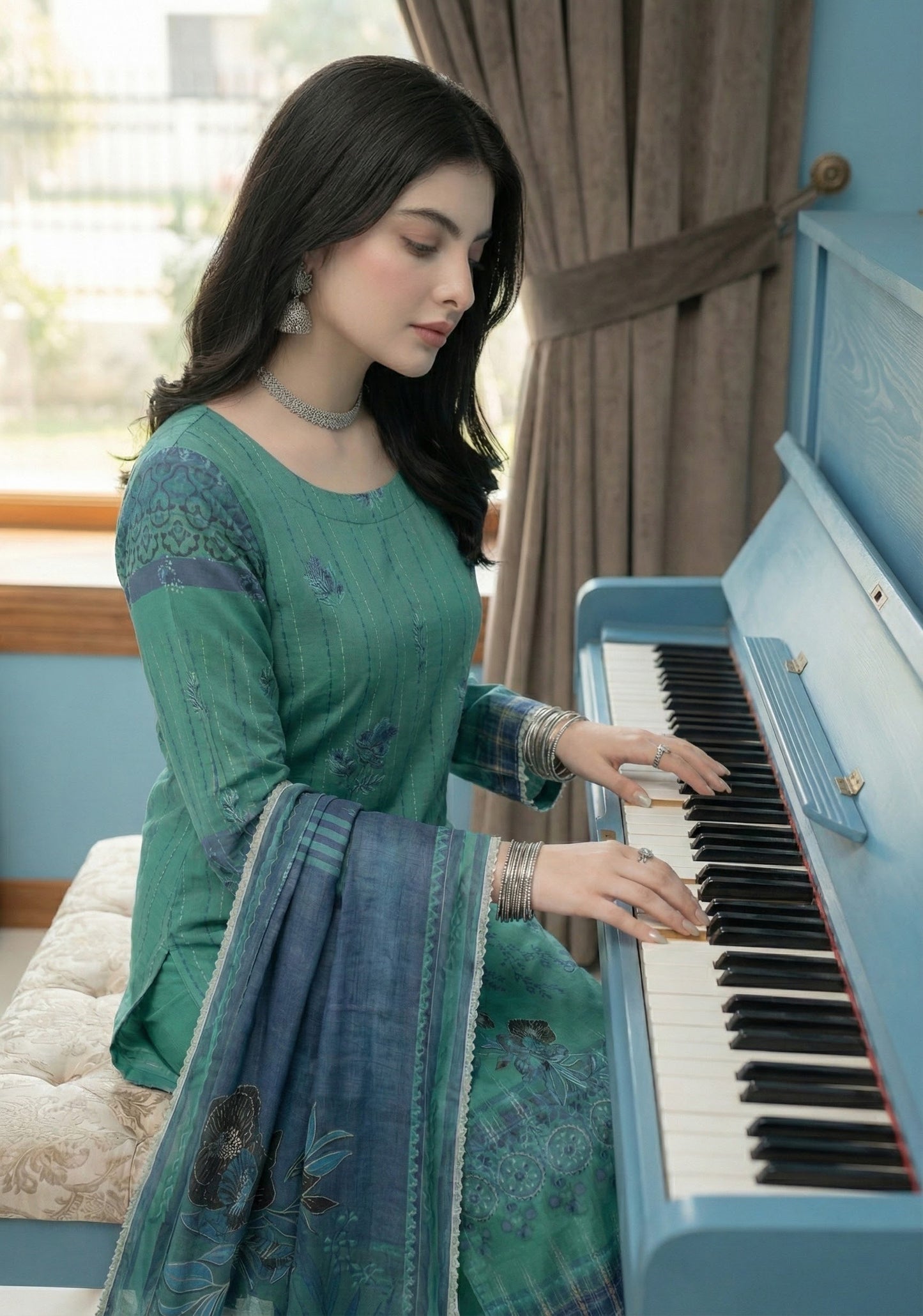 3 Piece Sabeen Premium Karandi Unstitched Suit - 1551