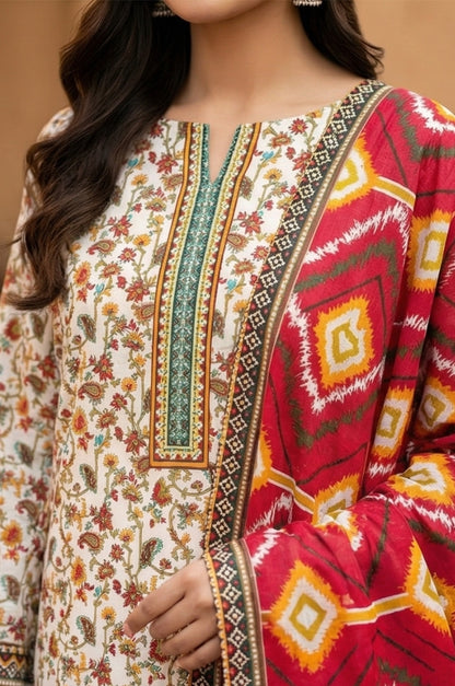 3 Piece Lawn Unstitched Suit With Lawn Dupatta - 4535