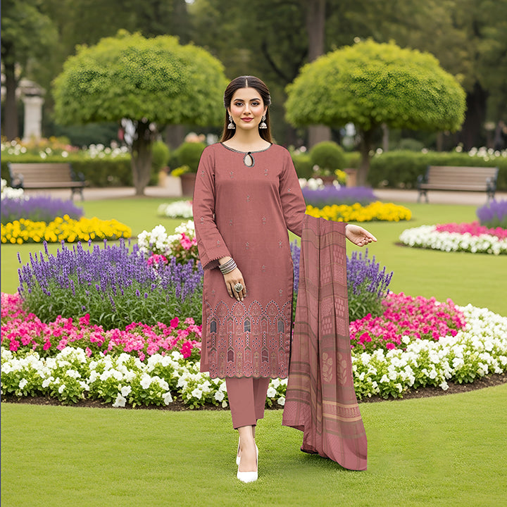 3-Piece Bana Dora Dhanak Embroidery Suit - 1208