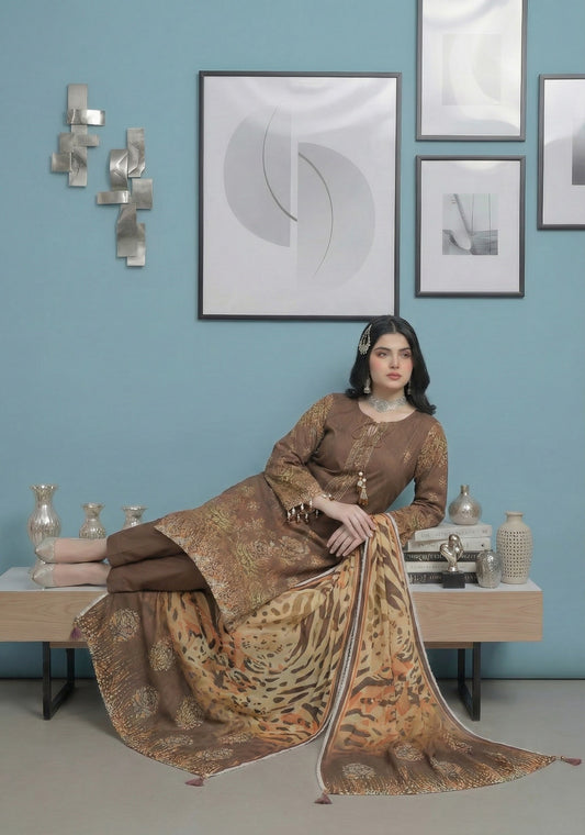 3 Piece Sabeen Premium Karandi Unstitched Suit - 1552