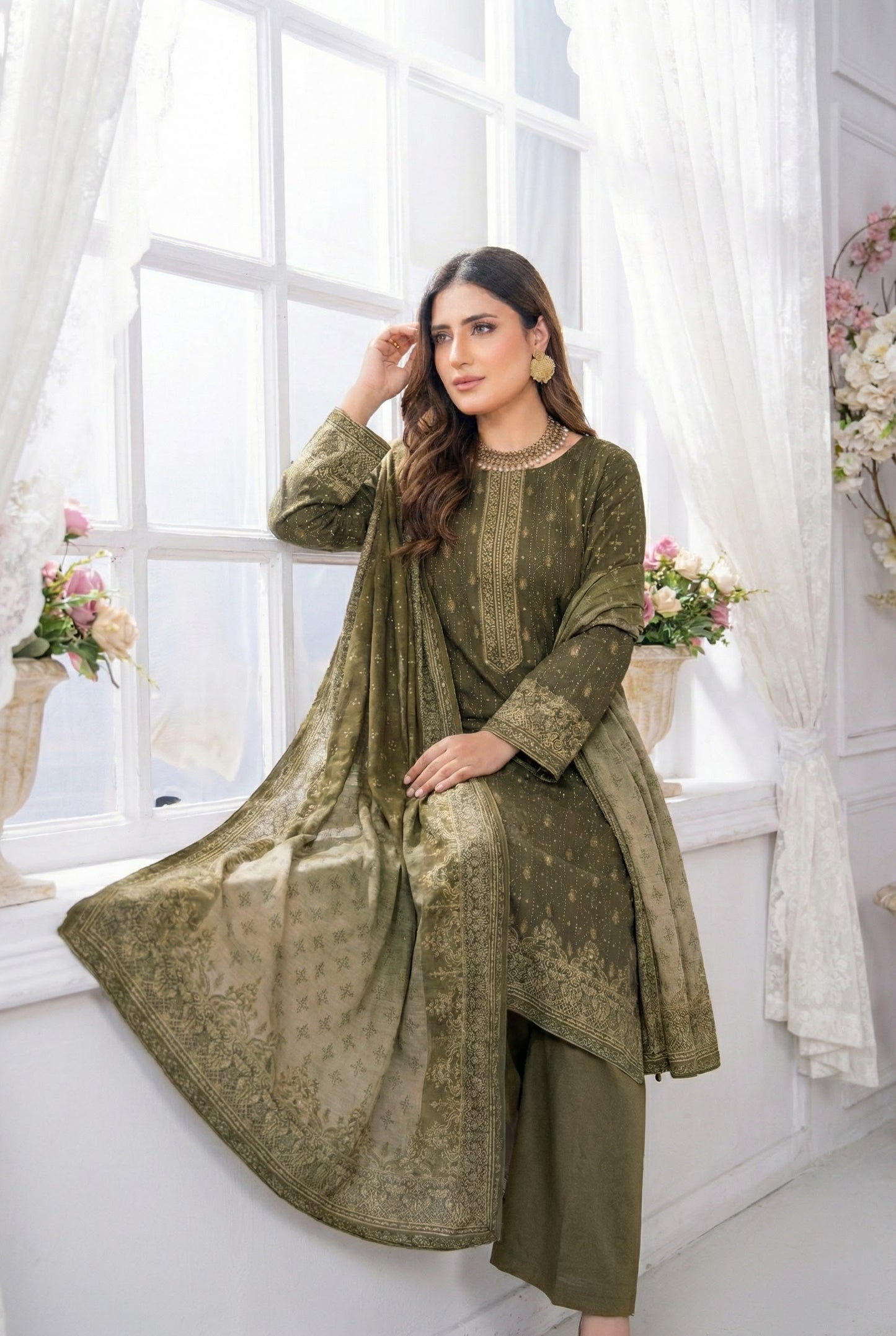 3 Piece Sabeen Premium Viscose Unstitched Suit - 1351