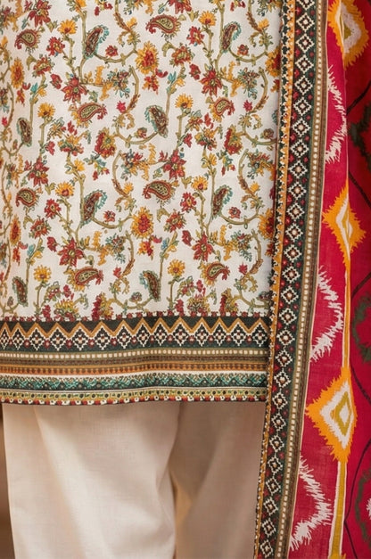 3 Piece Lawn Unstitched Suit With Lawn Dupatta - 4535
