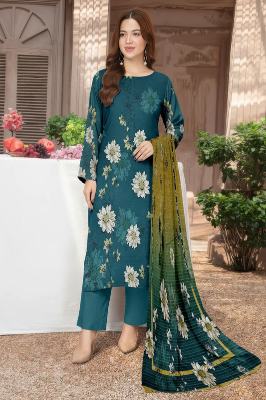 3 Piece Sabeen Premium Khaddar Unstitched Suit - 1104
