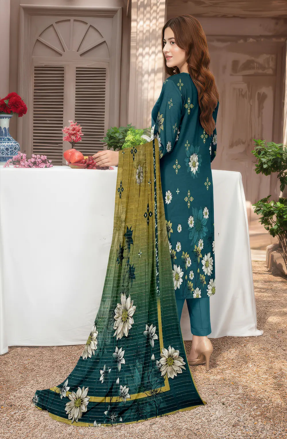 3 Piece Sabeen Premium Khaddar Unstitched Suit - 1104