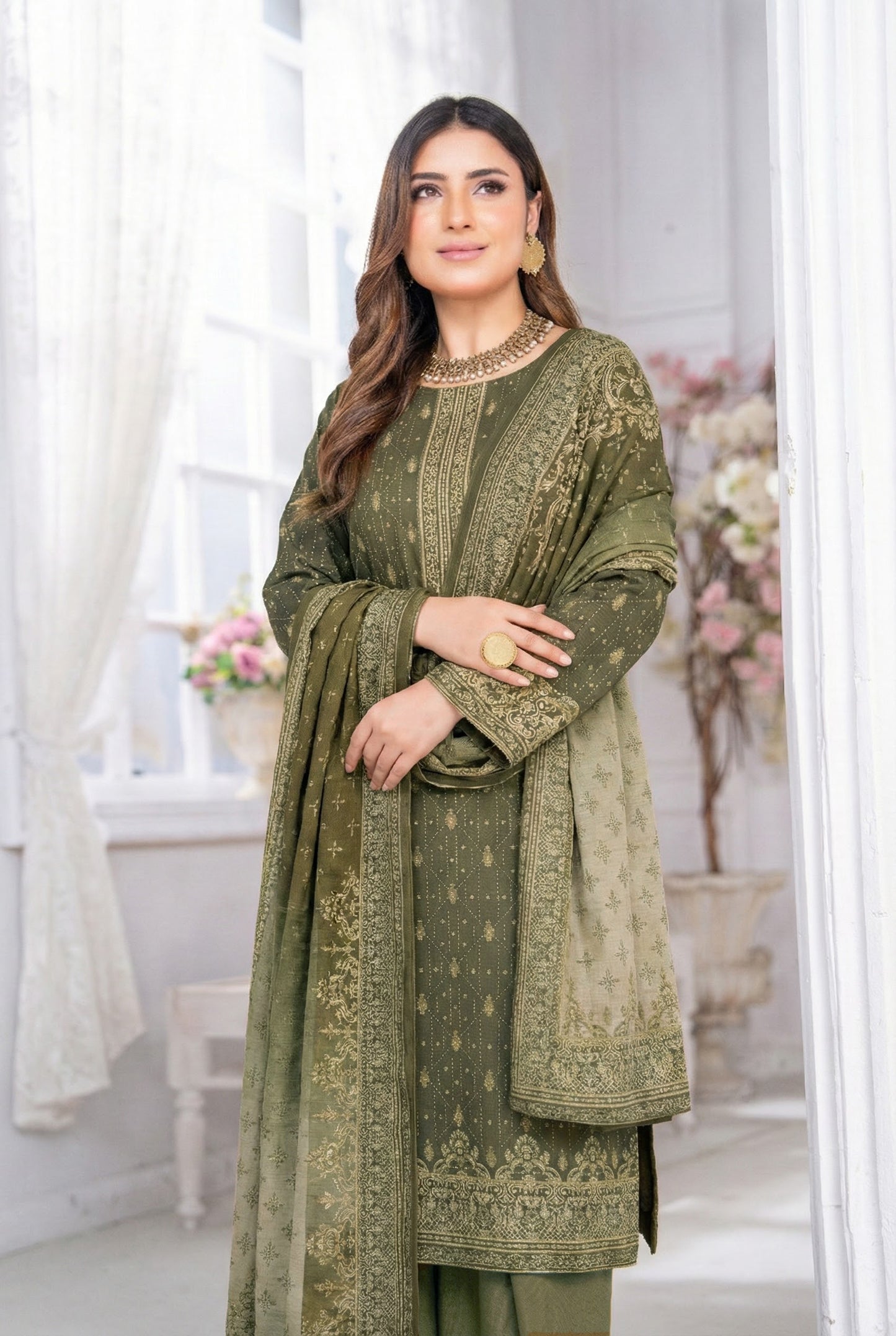3 Piece Sabeen Premium Viscose Unstitched Suit - 1351