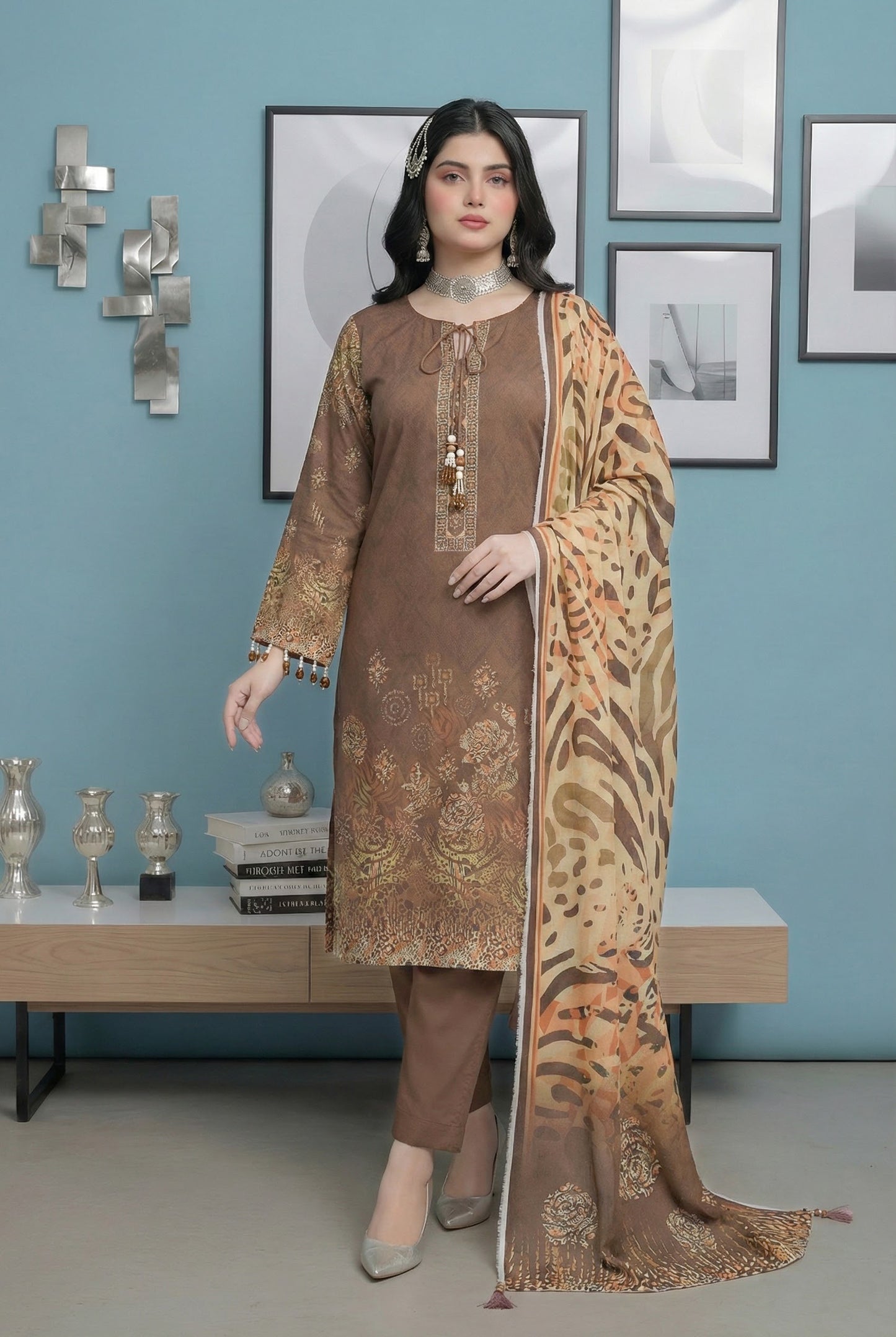 3 Piece Sabeen Premium Karandi Unstitched Suit - 1552