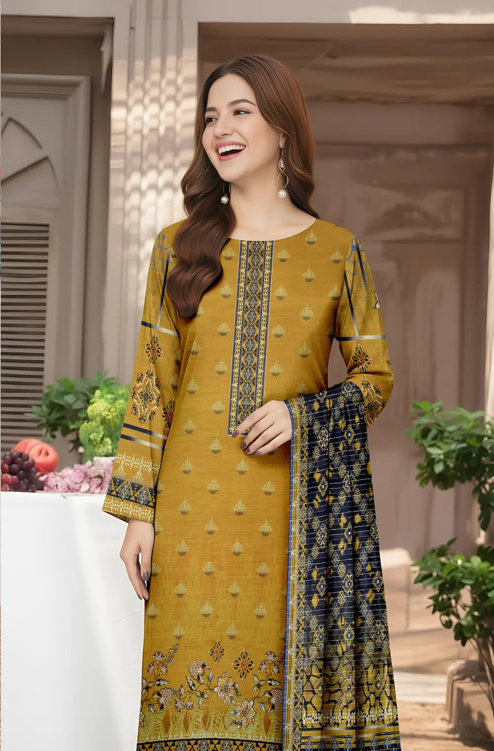 3 Piece Sabeen Premium Khaddar Unstitched Suit - 1103