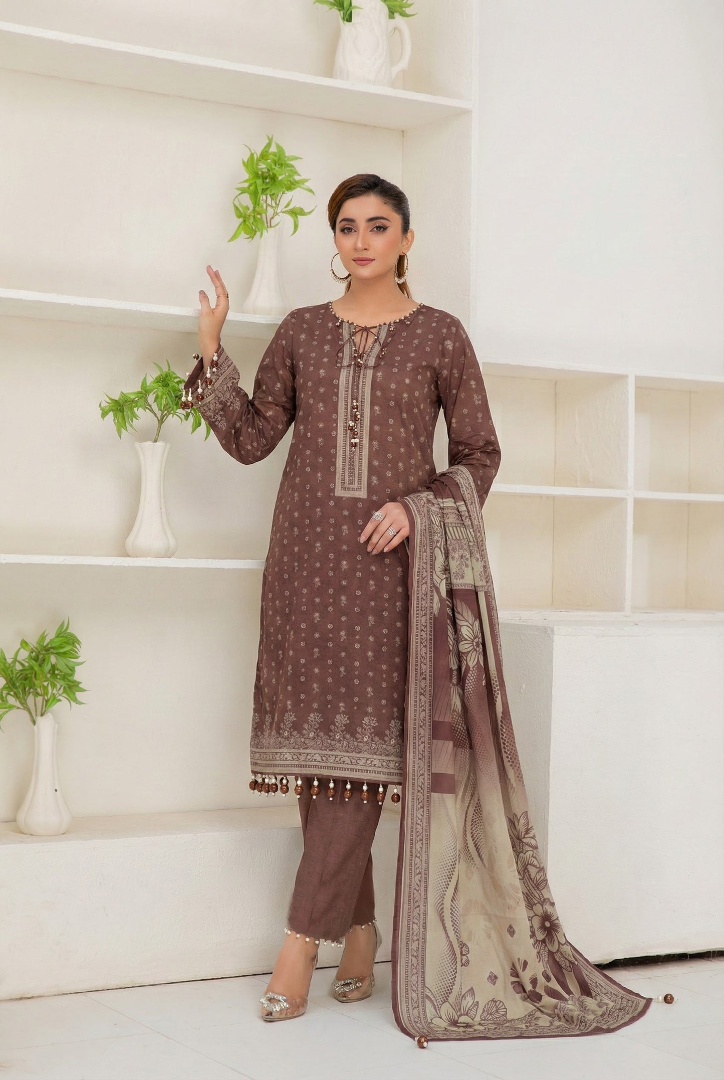 3 Piece Sabeen Premium Linen Unstitched Suit - 1503
