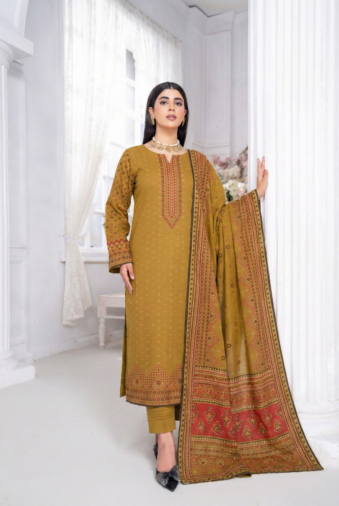 3 Piece Sabeen Premium Viscose Unstitched Suit - 1352