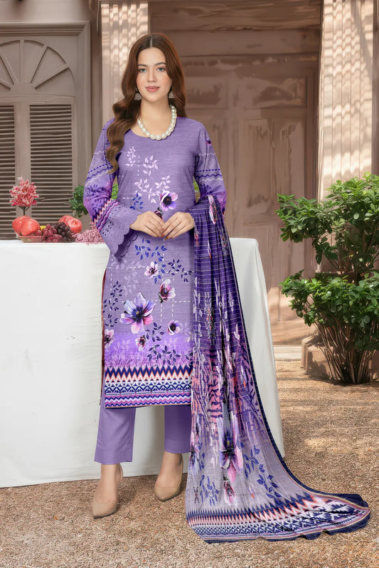 3 Piece Sabeen Premium Khaddar Unstitched Suit - 1102