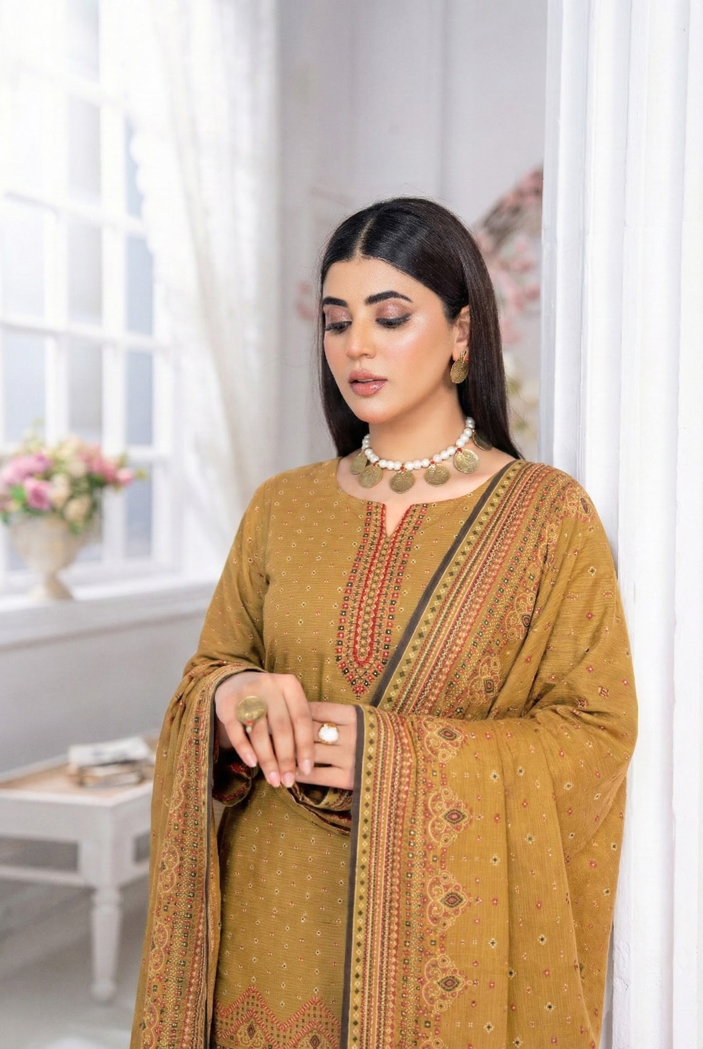3 Piece Sabeen Premium Viscose Unstitched Suit - 1352