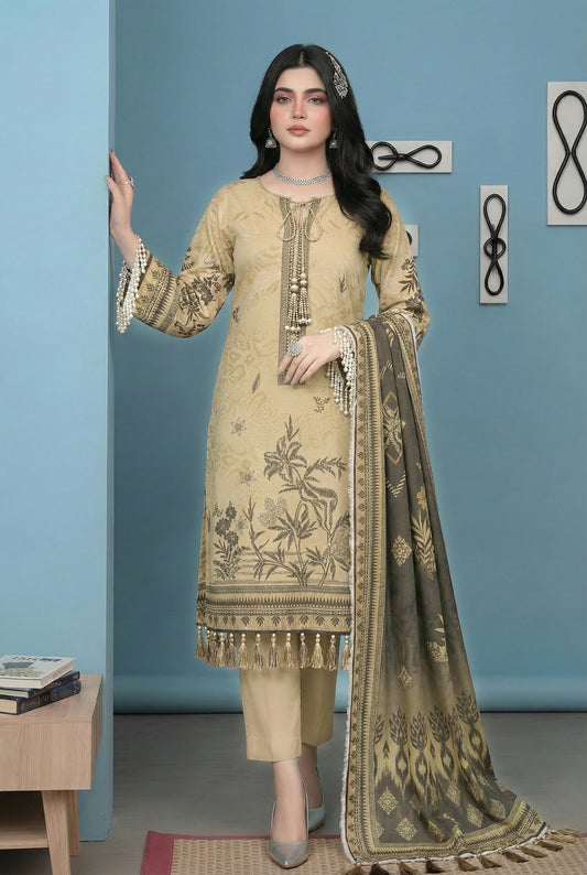 3 Piece Sabeen Premium Karandi Unstitched Suit - 1553