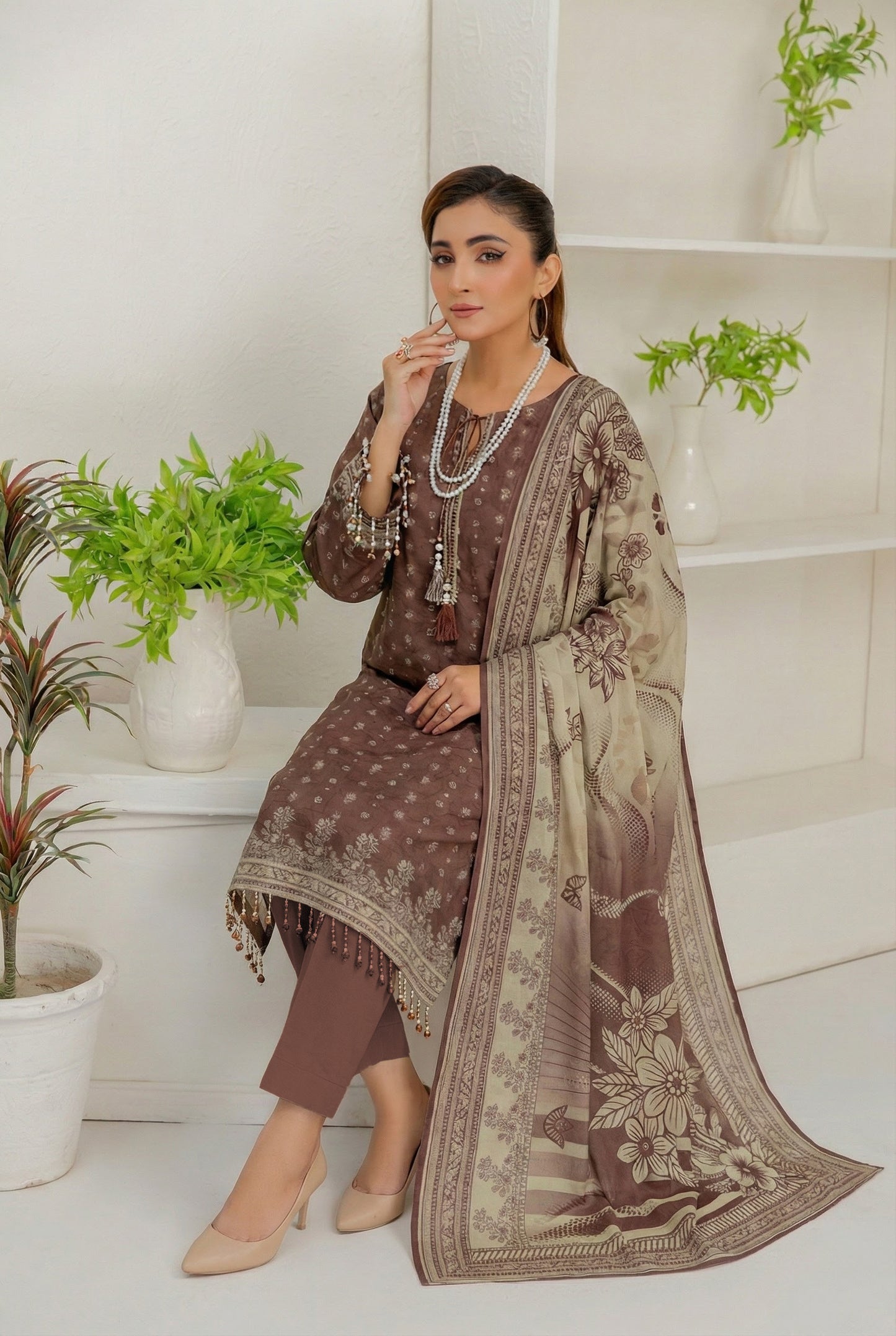 3 Piece Sabeen Premium Linen Unstitched Suit - 1503