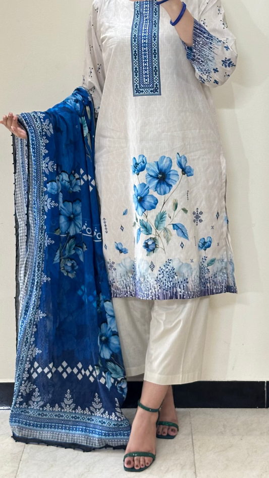 3 Piece Sabeen Premium Cotton Unstitched Suit - 1051