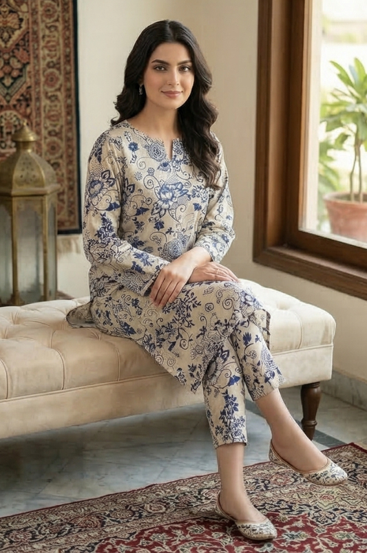 2 Piece Lawn All Over Unstitched Suit - 4435