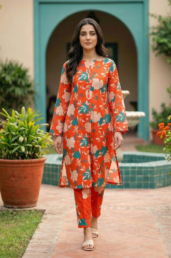 2 Piece Lawn All Over Unstitched Suit - 4438