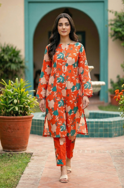 2 Piece Lawn All Over Unstitched Suit - 4438